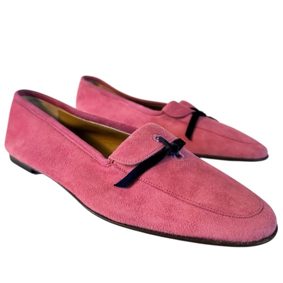 J. Crew Women’s 6.5 Pink Suede Manhattan Loafers Flats Shoes Blue Velvet Italy - Picture 1 of 12